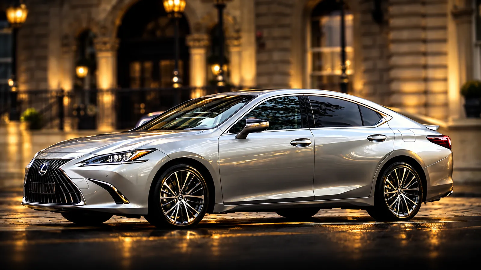 Beyond Elite Travel executive Lexus saloon outside a Bristol hotel at dusk