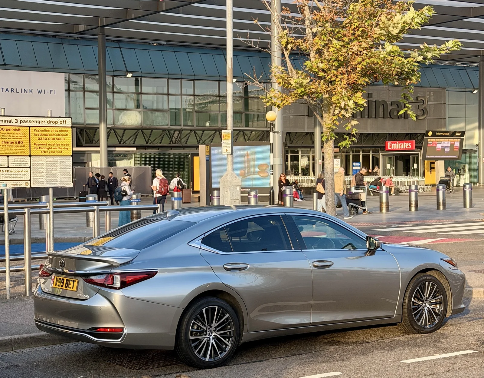 Beyond Elite Travel executive Lexus saloon at the Heathrow Terminal 3 drop-off
